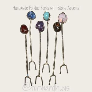 Handmade Fondue Forks with Gemstone Highlight Accents x 6